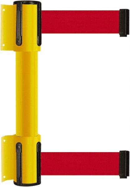 Tensator - 16.64" High x 156" Long x 3" Wide Barrier Dual Line Wall Mount - Steel, Yellow Powdercoat Finish, Yellow, Use with 898 Wall Receiver - Benchmark Tooling