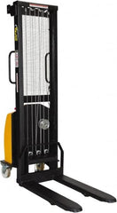Vestil - 770 Lb Capacity, 59" Lift Height, Battery Powered Stacker - 3-3/8" Lowered Height, 30" Fork Length, 26-3/4" Overall Width - Benchmark Tooling