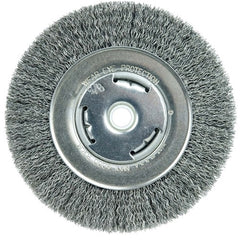 Vortec Pro 6″ Crimped Wire Wheel, .014″ Steel Fill, Wide Face, 5/8″-1/2″ Arbor Hole - Benchmark Tooling