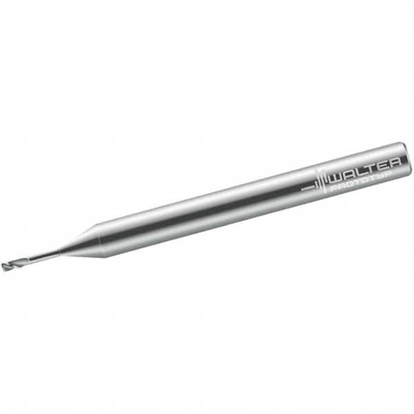 Walter-Prototyp - 0.5mm, 2 Flute, Single End, Solid Carbide, 0.05mm Corner Radius End Mill - 38mm OAL, 30° Helix, Right Hand Flute, 0.5mm LOC, Right Hand Cut, 1.25mm Extended Reach - Benchmark Tooling