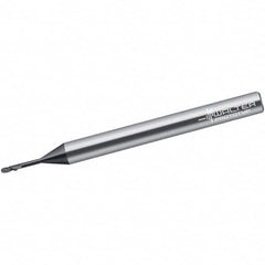Walter-Prototyp - 2mm Diam, 2mm LOC, 2 Flute Solid Carbide Ball End Mill - Uncoated, Single End, 60mm OAL, 3mm Shank Diam, Spiral Flute - Benchmark Tooling