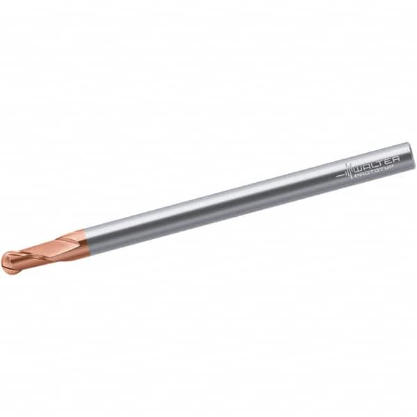 Walter-Prototyp - 6mm Diam, 9mm LOC, 2 Flute Solid Carbide Ball End Mill - TiAlSiN Finish, Single End, 90mm OAL, 6mm Shank Diam, Spiral Flute - Benchmark Tooling