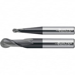 Walter-Prototyp - 3/8" Diam, 7/8" LOC, 2 Flute Solid Carbide Ball End Mill - TiAlN Finish, Single End, 3" OAL, 3/8" Shank Diam, Spiral Flute - Benchmark Tooling