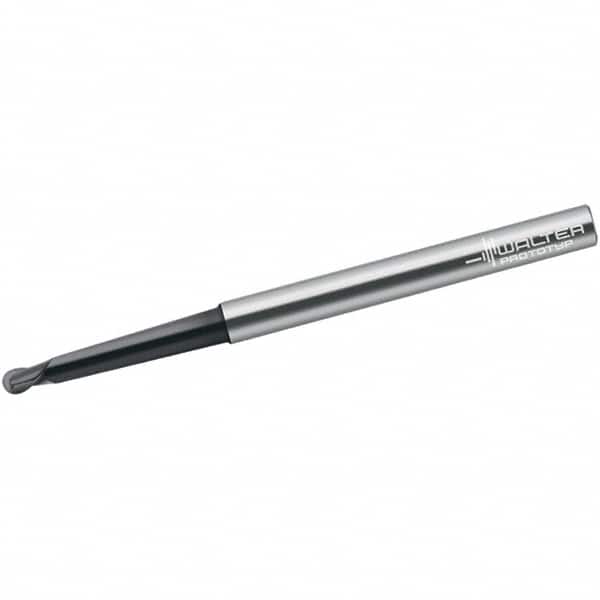 Walter-Prototyp - 2mm Diam, 2mm LOC, 2 Flute Solid Carbide Ball End Mill - TiAlN Finish, Single End, 80mm OAL, 6mm Shank Diam, Spiral Flute - Benchmark Tooling
