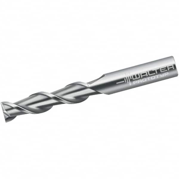 Walter-Prototyp - 16mm, 65mm LOC, 16mm Shank Diam, 130mm OAL, 2 Flute, Solid Carbide Square End Mill - Single End, Uncoated, Spiral Flute, 45° Helix, Centercutting, Right Hand Cut, Right Hand Flute - Benchmark Tooling