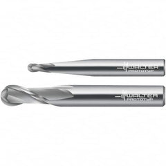 Walter-Prototyp - 4mm Diam, 8mm LOC, 2 Flute Solid Carbide Ball End Mill - Uncoated, Single End, 57mm OAL, 6mm Shank Diam, Spiral Flute - Benchmark Tooling