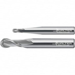 Walter-Prototyp - 2mm Diam, 6mm LOC, 2 Flute Solid Carbide Ball End Mill - Uncoated, Single End, 60mm OAL, 3mm Shank Diam, Spiral Flute - Benchmark Tooling