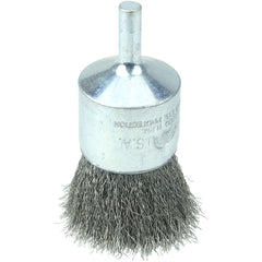 Vortec Pro 1″ Crimped Wire End Brush, .006″ Stainless Steel Fill, 1/4″ Stem - Benchmark Tooling