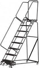 Ballymore - 113" 8 Step Rolling Warehouse Ladder - Lock Step Rolling Safety Ladder, 450 Lb Capacity, 80" Platform Height, 32" Base Width x 61" Base Depth, Perforated Tread - Benchmark Tooling