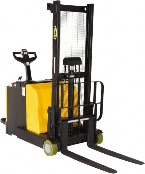 Vestil - 2,000 Lb Capacity, 62" Lift Height, Battery Powered Stacker - 2" Lowered Height, 36-1/4" Fork Length, 36" Overall Width - Benchmark Tooling