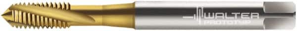 Walter-Prototyp - M10x1.50 Metric 3 Flute 6H Modified Bottoming Spiral Flute Tap - Cobalt, TiN Finish, 100mm OAL, Right Hand Flute, Right Hand Thread, Series 204105 - Exact Industrial Supply