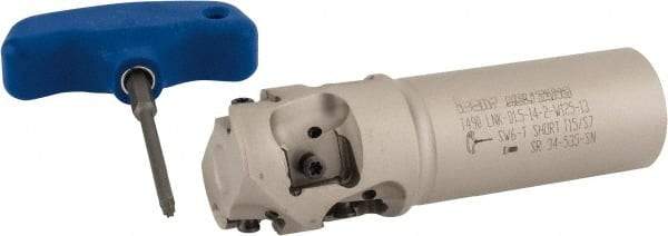 Iscar - 1-1/2" Cut Diam, 1.43" Max Depth of Cut, 1-1/4" Shank Diam, 4-1/2" OAL, Indexable Square Shoulder End Mill - T490 LN.T 1306 Inserts, Cylindrical Shank, 90° Lead Angle, Through Coolant, Series Helitang - Benchmark Tooling