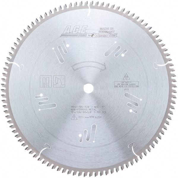 Amana Tool - 12" Diam, 5/8" Arbor Hole Diam, 100 Tooth Wet & Dry Cut Saw Blade - Carbide-Tipped, Clean Action, Standard Round Arbor - Benchmark Tooling