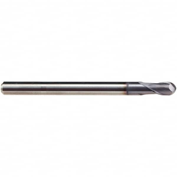 Emuge - 4mm Diam, 8mm LOC, 2 Flute Solid Carbide Ball End Mill - TiAlN Finish, Single End, 75mm OAL, 6mm Shank Diam, Ball Flute - Benchmark Tooling