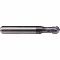 Emuge - 1/4" Diam, 3/8" LOC, 2 Flute Solid Carbide Ball End Mill - TiAlN Finish, Single End, 2-1/4" OAL, 1/4" Shank Diam, Ball Flute - Benchmark Tooling