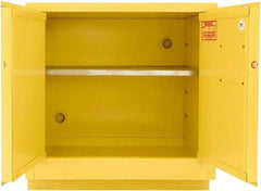 Securall Cabinets - 2 Door, 1 Shelf, Yellow Steel Under the Counter Safety Cabinet for Flammable and Combustible Liquids - 35-9/16" High x 59" Wide x 22" Deep, Manual Closing Door, 3 Point Key Lock, 44 Gal Capacity - Benchmark Tooling