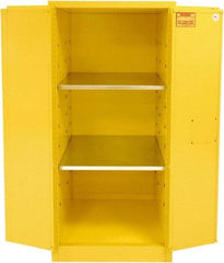 Securall Cabinets - 2 Door, 2 Shelf, Yellow Steel Standard Safety Cabinet for Flammable and Combustible Liquids - 65" High x 31" Wide x 31" Deep, Manual Closing Door, 3 Point Key Lock, 60 Gal Capacity - Benchmark Tooling