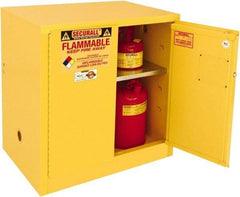 Securall Cabinets - 2 Door, 1 Shelf, Yellow Steel Standard Safety Cabinet for Flammable and Combustible Liquids - 35" High x 36" Wide x 24" Deep, Manual Closing Door, 3 Point Key Lock, 20 Gal Capacity - Benchmark Tooling