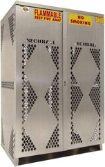 Securall Cabinets - 2 Door, 4 Shelf, Yellow Steel Standard Safety Cabinet for Flammable and Combustible Liquids - 65" High x 43" Wide x 32" Deep, Manual Closing Door, Padlockable Hasp, 20 or 33 Lb Cylinder Capacity - Benchmark Tooling