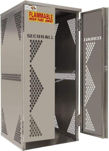 Securall Cabinets - 2 Door, Silver Aluminum Standard Safety Cabinet for Flammable and Combustible Liquids - 65" High x 30" Wide x 32" Deep, Manual Closing Door, Padlockable Hasp, Vertical Cylinder Capacity - Benchmark Tooling