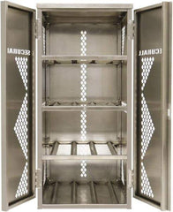 Securall Cabinets - 2 Door, 2 Shelf, Silver Aluminum Standard Safety Cabinet for Flammable and Combustible Liquids - 33" High x 43" Wide x 32" Deep, Manual Closing Door, Padlockable Hasp, 20 or 33 Lb Cylinder Capacity - Benchmark Tooling