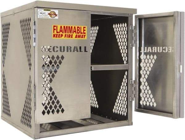 Securall Cabinets - 2 Door, 2 Shelf, Yellow Steel Standard Safety Cabinet for Flammable and Combustible Liquids - 33" High x 30" Wide x 32" Deep, Manual Closing Door, Padlockable Hasp, 20 or 33 Lb Cylinder Capacity - Benchmark Tooling