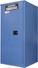 Securall Cabinets - 2 Door, 2 Shelf, Blue Steel Standard Safety Cabinet for Corrosive Chemicals - 65" High x 34" Wide x 34" Deep, Sliding Door, 3 Point Key Lock, 60 Gal Capacity - Benchmark Tooling