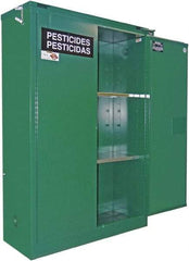 Securall Cabinets - 2 Door, 2 Shelf, Green Steel Standard Safety Cabinet for Flammable and Combustible Liquids - 65" High x 43" Wide x 18" Deep, Manual Closing Door, 3 Point Key Lock, 45 Gal Capacity - Benchmark Tooling