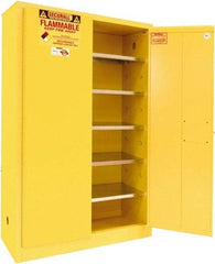 Securall Cabinets - 2 Door, 5 Shelf, Yellow Steel Standard Safety Cabinet for Flammable and Combustible Liquids - 65" High x 43" Wide x 18" Deep, Manual Closing Door, 3 Point Key Lock, 60 Gal Capacity - Benchmark Tooling