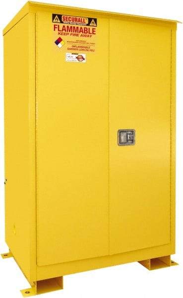 Securall Cabinets - 2 Door, 2 Shelf, Yellow Steel Standard Safety Cabinet for Flammable and Combustible Liquids - 69" High x 43" Wide x 31" Deep, Manual Closing Door, 3 Point Key Lock, 90 Gal Capacity - Benchmark Tooling