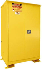 Securall Cabinets - 2 Door, 2 Shelf, Yellow Steel Standard Safety Cabinet for Flammable and Combustible Liquids - 69" High x 43" Wide x 31" Deep, Manual Closing Door, 3 Point Key Lock, 90 Gal Capacity - Benchmark Tooling