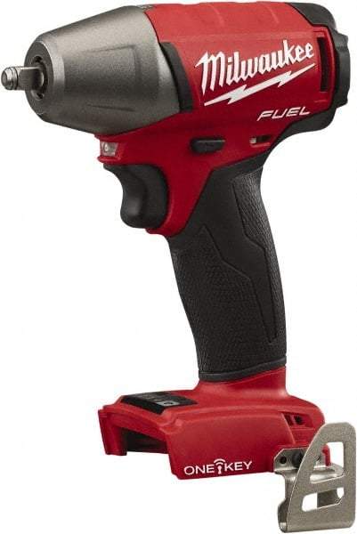 Milwaukee Tool - 3/8" Drive 18 Volt Pistol Grip Cordless Impact Wrench & Ratchet - 2,500 RPM, 0 to 3,200 BPM, 210 Ft/Lb Torque, Lithium-Ion Batteries Not Included - Benchmark Tooling