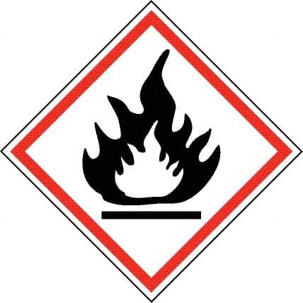 NMC - Hazardous Materials Label, Header: Flammable Warning - Legend: GHS - Graphic, English, Black & Red, 4" Long x 4" High, No Coating - Benchmark Tooling