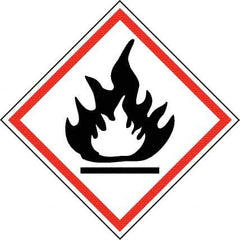 NMC - Hazardous Materials Label, Header: Flammable Warning - Legend: GHS - Graphic, English, Black & Red, 4" Long x 4" High, No Coating - Benchmark Tooling