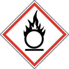 NMC - Hazardous Materials Label, Header: Oxidizer Warning - Legend: GHS - Graphic, English, Black & Red, 4" Long x 4" High, No Coating - Benchmark Tooling