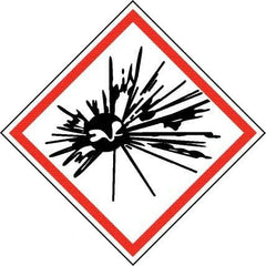 NMC - Hazardous Materials Label, Header: Explosive Warning - Legend: GHS - Graphic, English, Black & Red, 4" Long x 4" High, No Coating - Benchmark Tooling