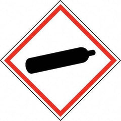 NMC - Hazardous Materials Label, Header: Compressed Gas Warning - Legend: GHS - Graphic, English, Black & Red, 4" Long x 4" High, No Coating - Benchmark Tooling