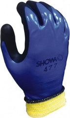 SHOWA - Size M (7) Nitrile Coated Nitrile Foam Cold Protection Work Gloves - For General Purpose, Fully Coated, Knit Wrist Cuff, Full Fingered, Blue/Black, Paired - Benchmark Tooling