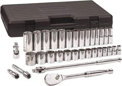 GearWrench - 33 Piece 1/2" Drive Chrome Finish Deep Well Socket Set - 6 Points, 7/16" to 1-1/2" Range, Inch Measurement Standard - Benchmark Tooling