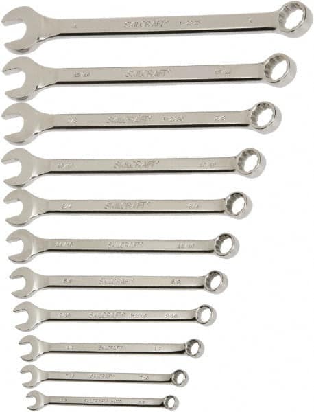 Ability One - 10 Piece, 10mm to 19mm, 12 Point Combination Wrench Set - Metric Measurement Standard, Chrome Finish - Benchmark Tooling