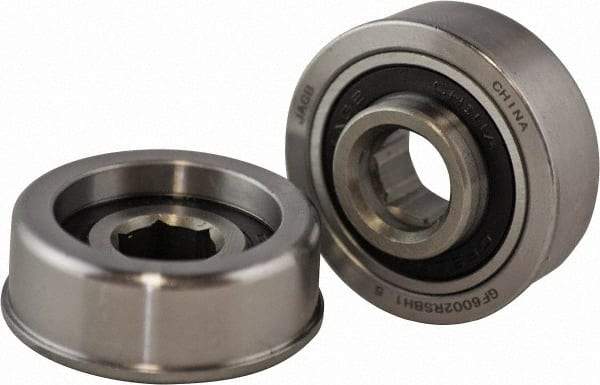 USDI - 1 Row, 1-1/2" OD, 7/16" Hex Double Shield Conveyor Roller Bearing - 635 Lb Capacity, 550 Max RPM, with Flange, Steel with Zinc Housing - Benchmark Tooling