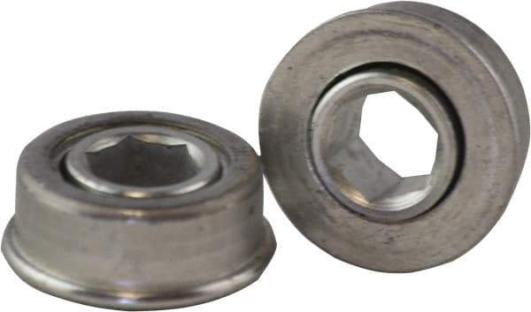 USDI - 1 Row, 0.908" OD, 3/8" Hex Open Conveyor Roller Bearing - 35 Lb Capacity, 550 Max RPM, with Flange, Steel with Zinc Housing - Benchmark Tooling