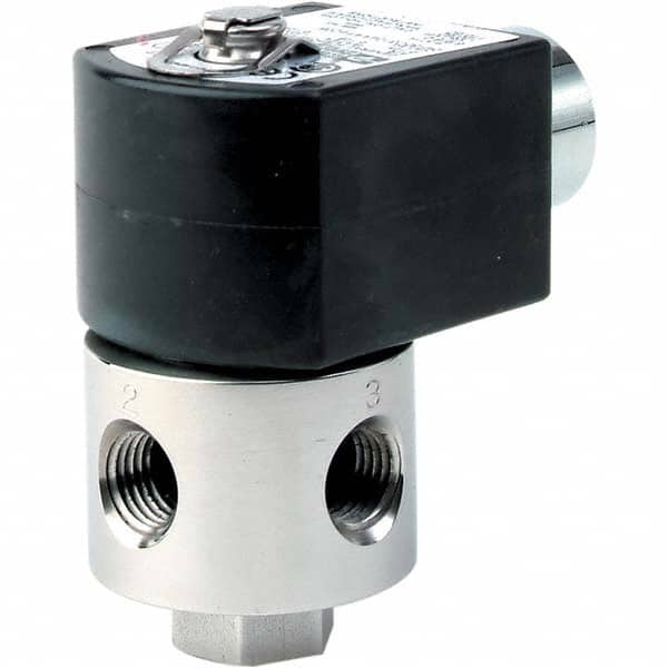 Parker - 120/60 - 110/50 VAC 1/4" NPT Port Stainless Steel Three-Way Direct Acting Solenoid Valve - Benchmark Tooling