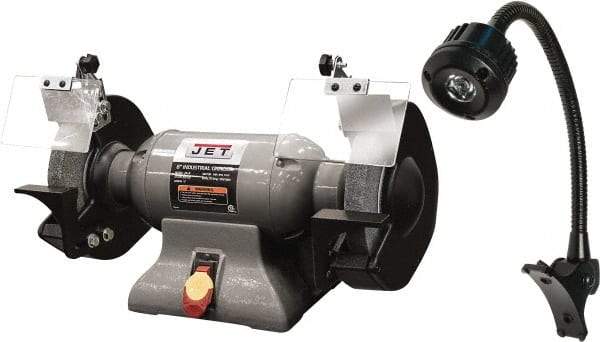 Jet - 8" Wheel Diam x 1" Wheel Width, 1 hp Grinder - 0.63" Arbor Hole Diam, 1 Phase, 3,450 Max RPM, 115 Volts - Benchmark Tooling