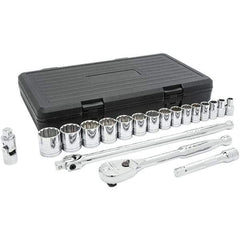 GearWrench - 19 Piece 1/2" Drive Chrome Finish Socket Set - 12 Points, 3/8" to 1-1/4" Range, Inch Measurement Standard - Benchmark Tooling