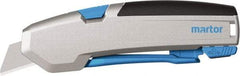 Martor USA - Springback Retractable Utility Knife - 1" Carbon Steel Blade, Silver & Blue Aluminum Handle, 1 Blade Included - Benchmark Tooling