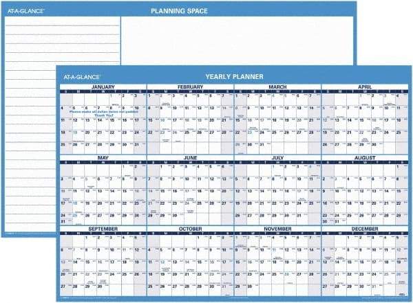 AT-A-GLANCE - 1 Sheet, 48 x 32", Erasable Wall Planner - Blue & White - Benchmark Tooling