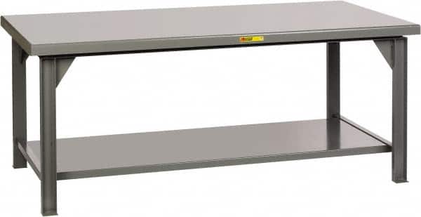 Little Giant - 84 Wide x 42" Deep x 34" High, 7 Gauge Steel Workbench - Fixed Legs, Gray - Benchmark Tooling