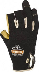 Ergodyne - Size M (8) Polyester Blend Work Gloves - For Mechanic's & Lifting, Uncoated, Hook & Loop Cuff, (3) Half Fingered/(2) Full Fingered, Black/Tan, Paired - Benchmark Tooling