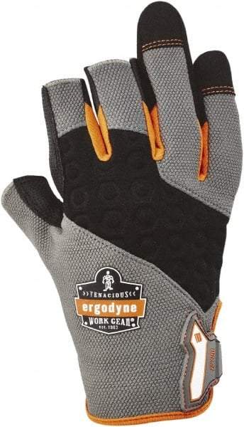 Ergodyne - Size M (8) Polyester Blend Work Gloves - For Mechanic's & Lifting, Uncoated, Hook & Loop Cuff, (3) Half Fingered/(2) Full Fingered, Black/Gray, Paired - Benchmark Tooling